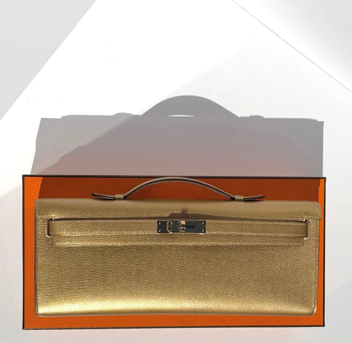 Hermes Kelly Cut Gold Metallic Chevre Dore