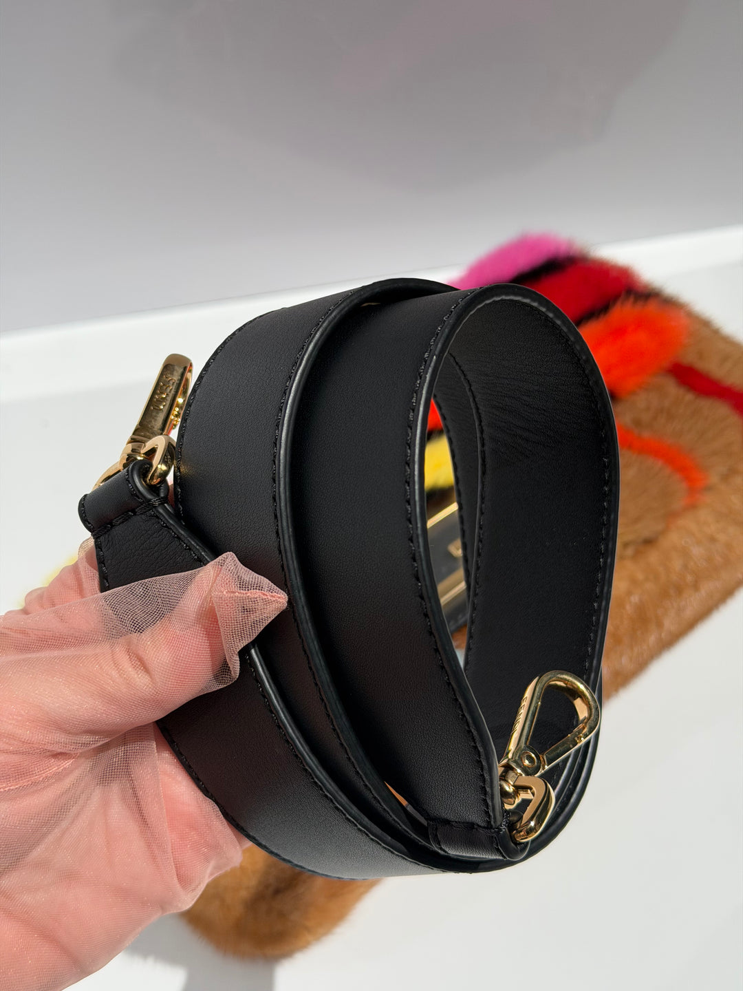 Fendi Baguette Visone Intarsio Arcobaleno Multicolor Mink Fur Gold Hardware 2022
