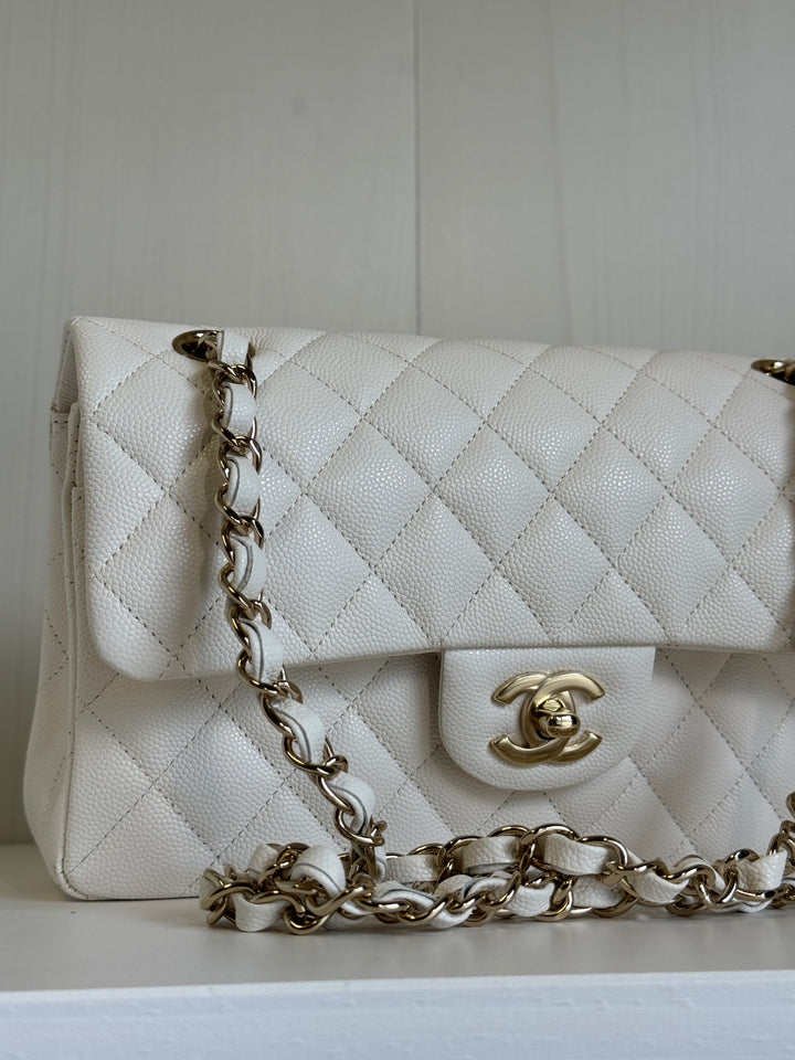 Chanel White Small Caviar Classic Flap Bag