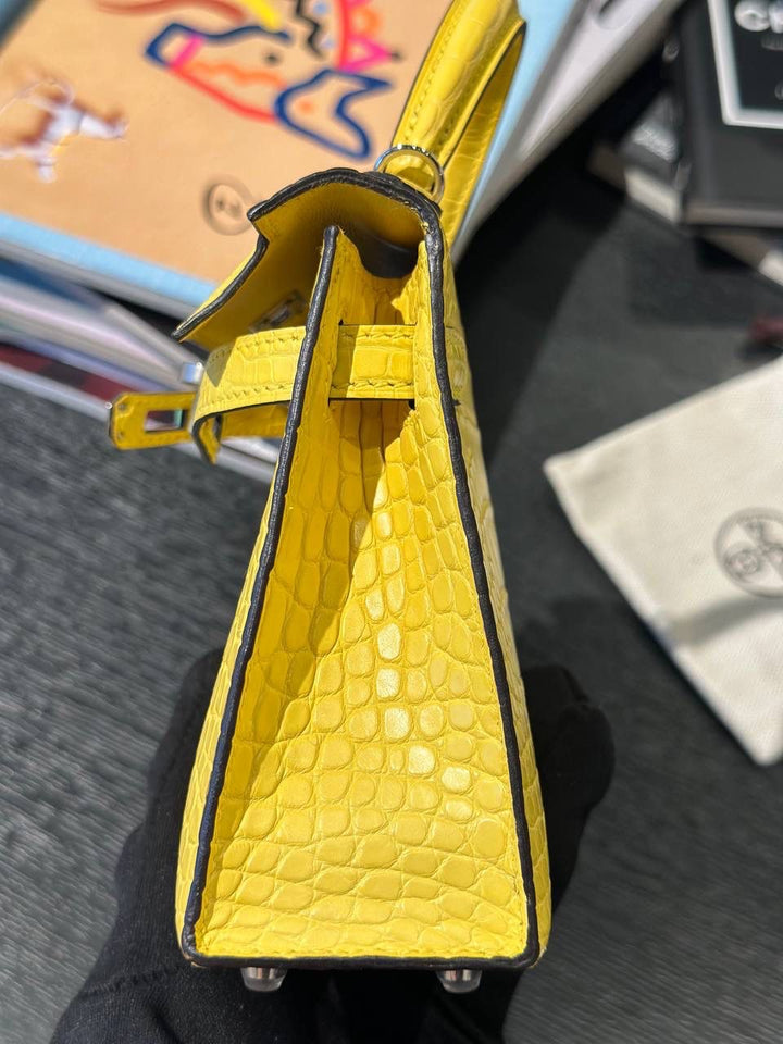 Hermès Mini Kelly 20 Alligator Mimosa Palladium Hardware