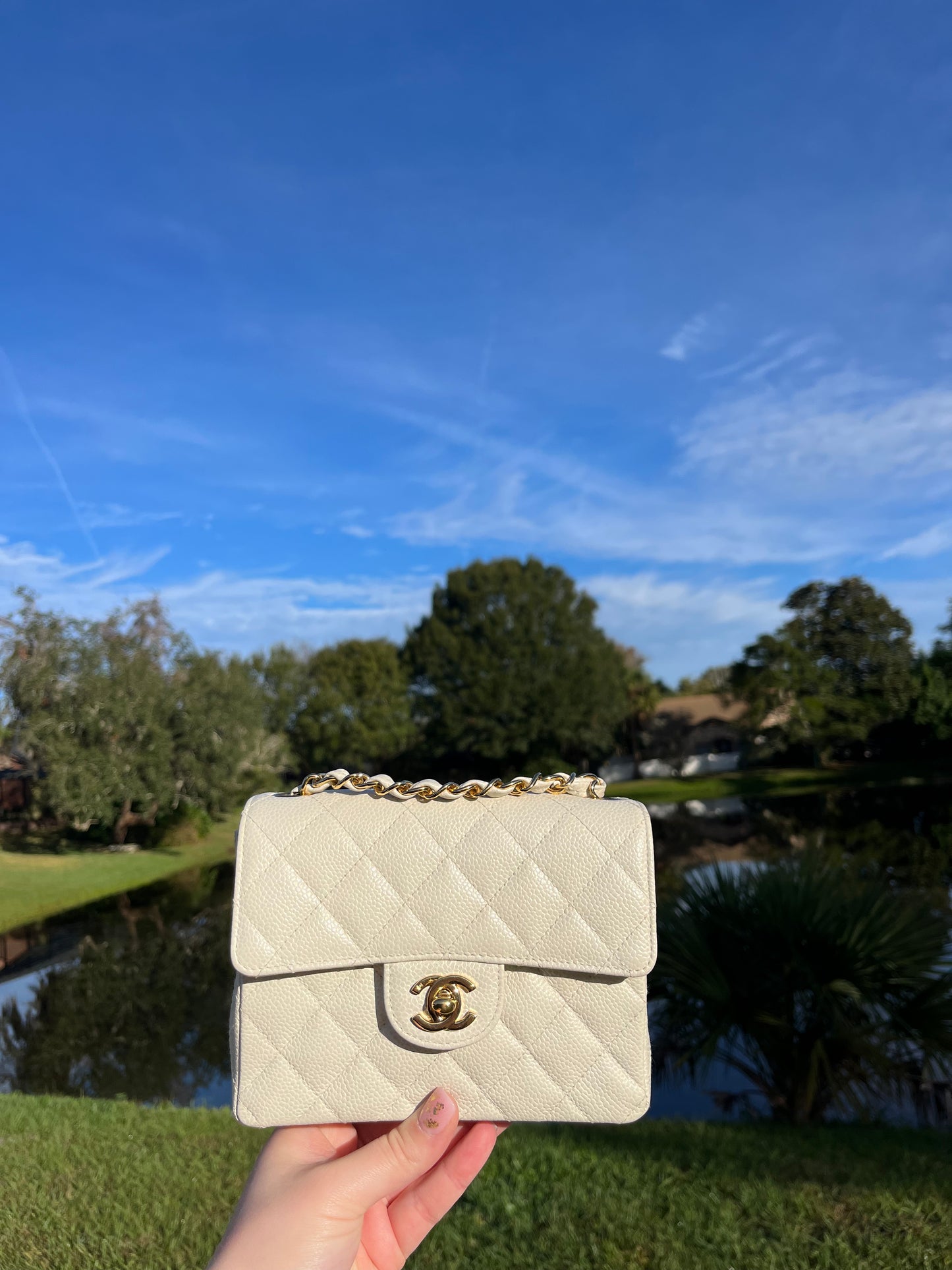 Chanel Cream Caviar Vintage Mini Square Flap Bag