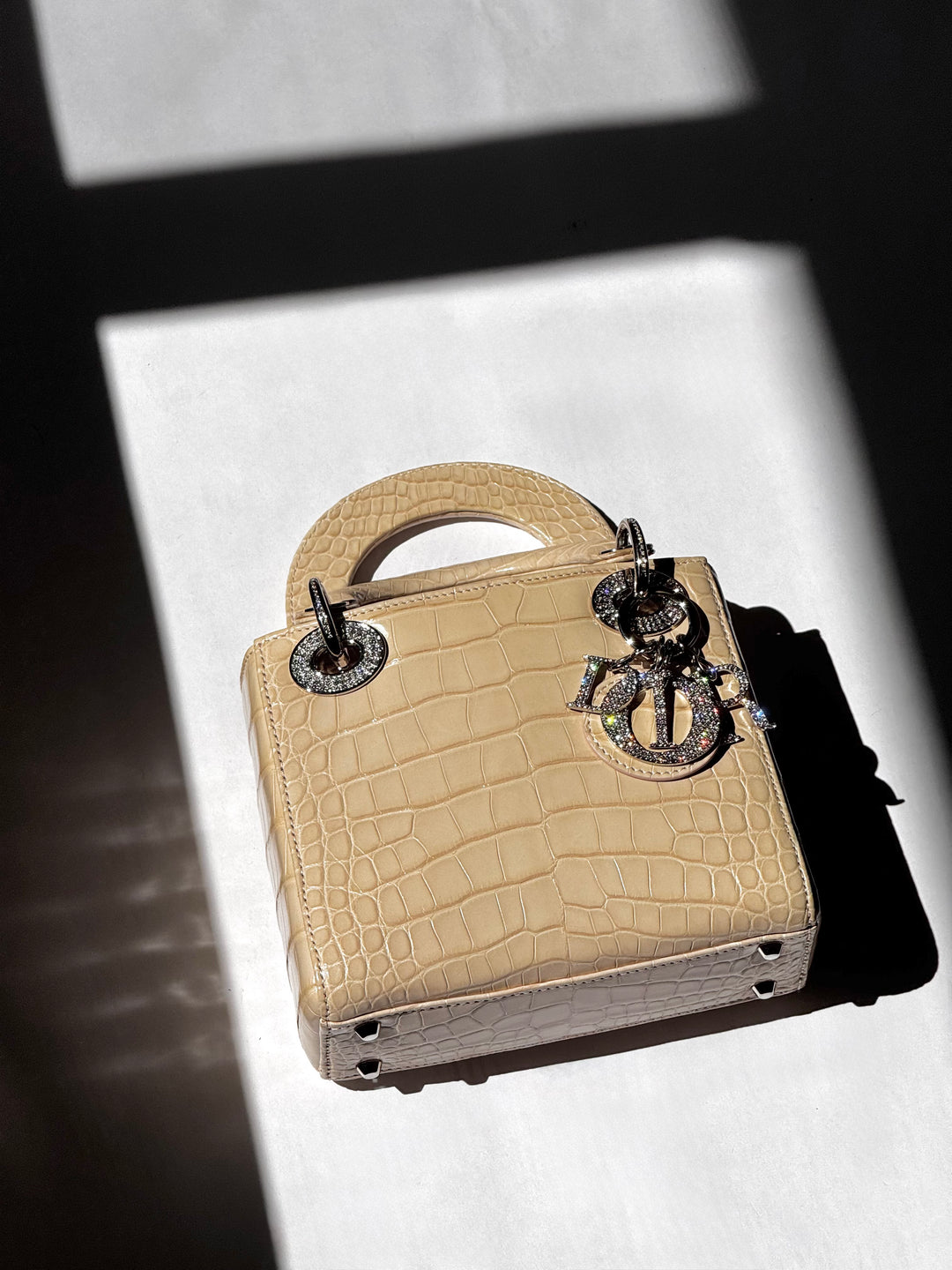 Lady Dior Ivory Crocodile Mini Top Handle