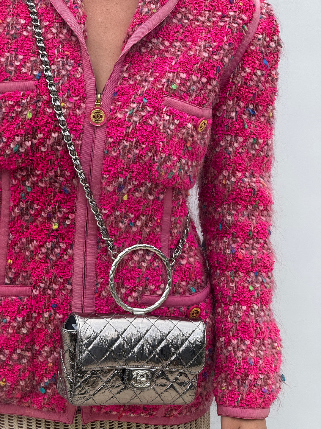 Chanel Metallic Calfskin Mini Ring Handle Flap Bag