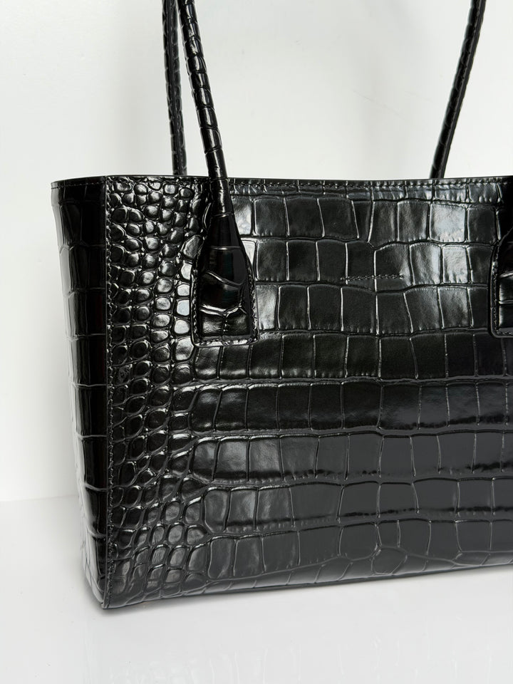 Chanel Mini Shopping Bag Crocodile Embossed Calfskin Black 2026