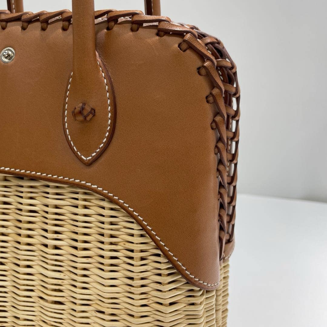 Hermes 2016 Picnic Bolide 25 Fauve Barenia & Osier Wicker Bag