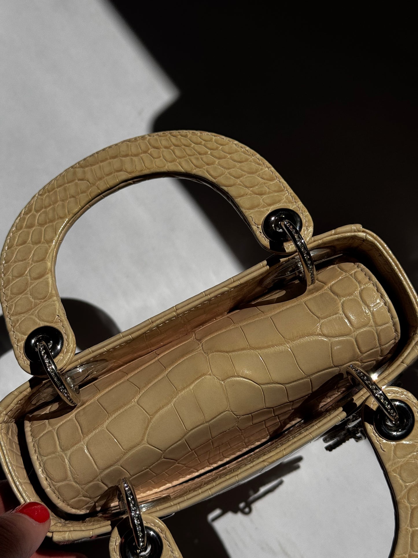 Lady Dior Ivory Crocodile Mini Top Handle