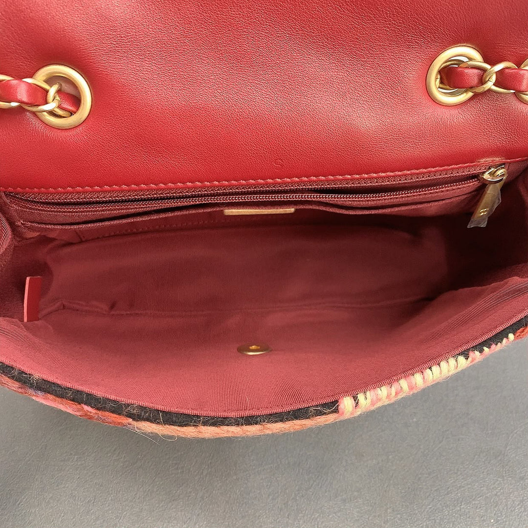 Chanel Embroidered Wool Medium Flap Bag Red Multicolor Gold Hardware 2018
