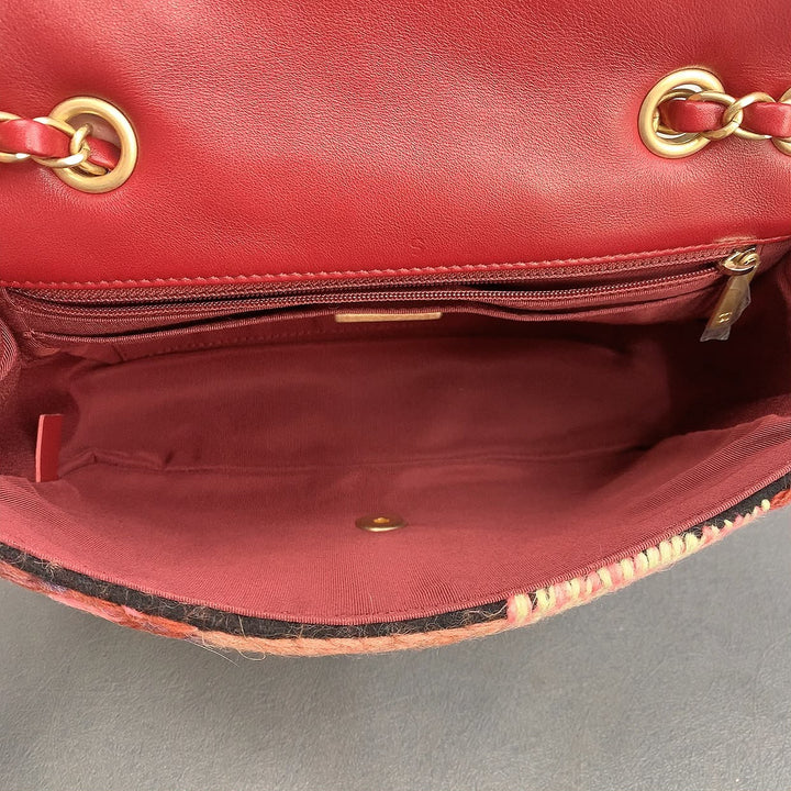 Chanel Embroidered Wool Medium Flap Bag Red Multicolor Gold Hardware 2018