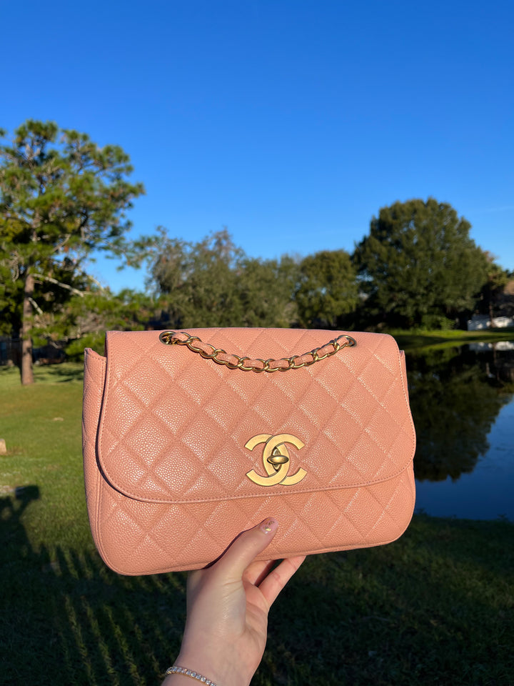 Chanel Light Pink Quilted Caviar XL Jumbo Single Flap