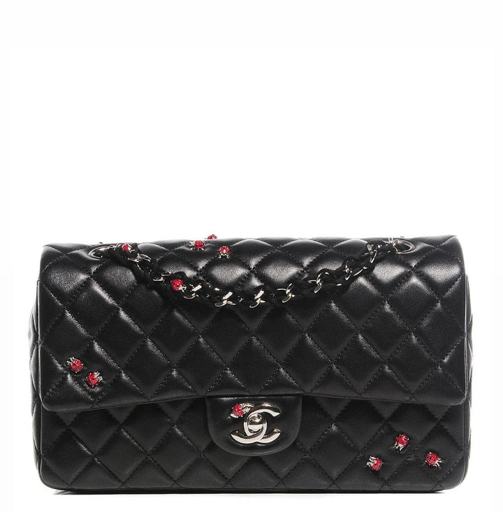 Chanel 2011 Black Ladybug Medium Lambskin Flap Bag