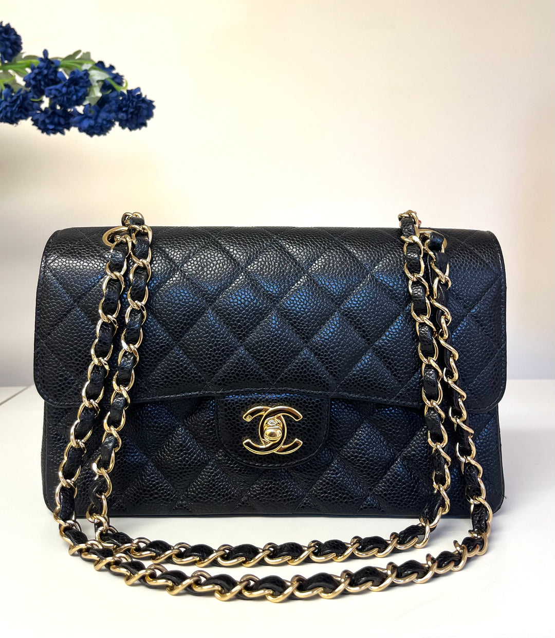 Chanel 7 Series Black Small Vintage Caviar Classic Flap Bag