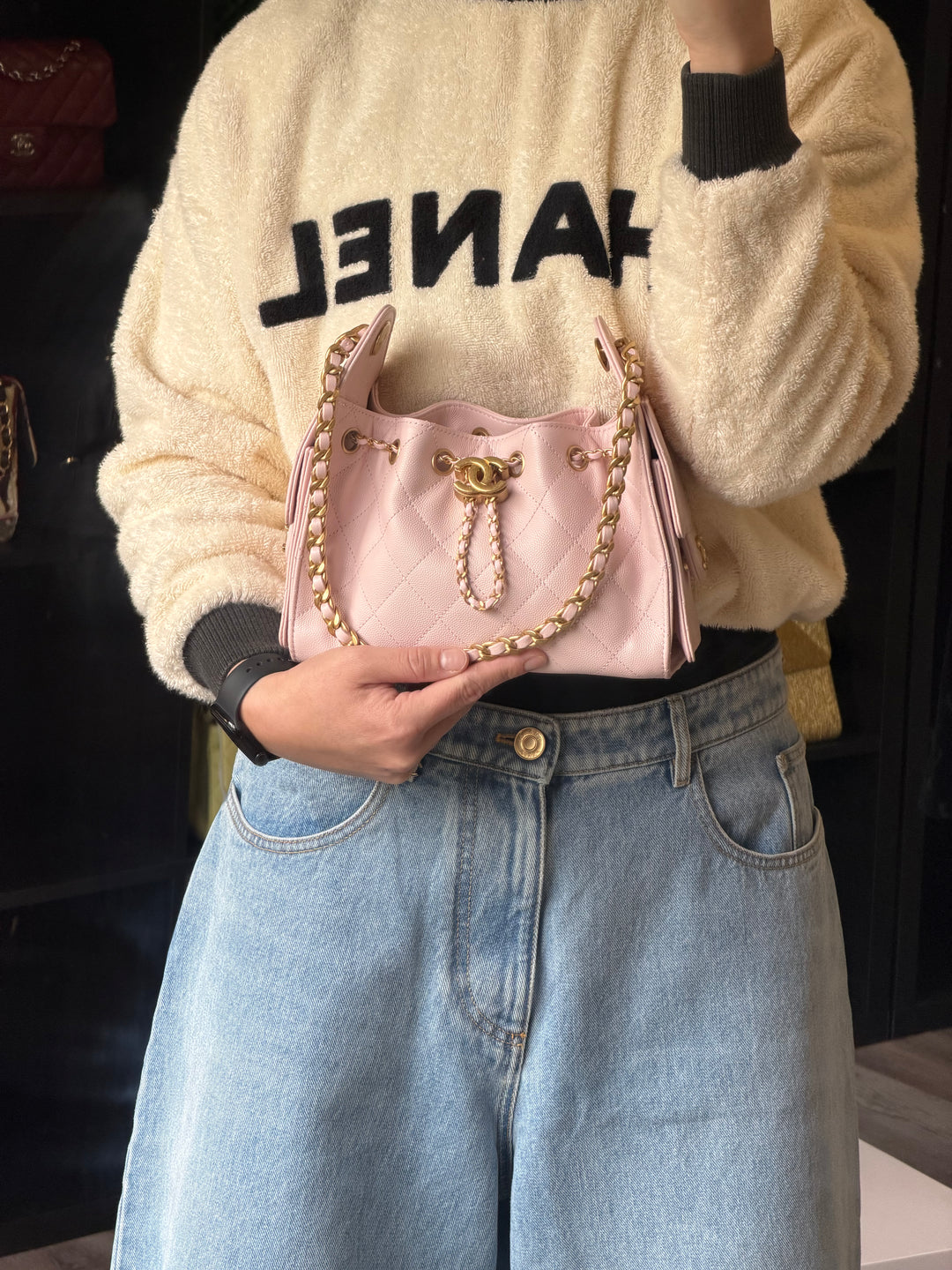 Chanel Mini 25 Hobo Bag Caviar Leather Mauve Pink Antique Gold Hardware 2026