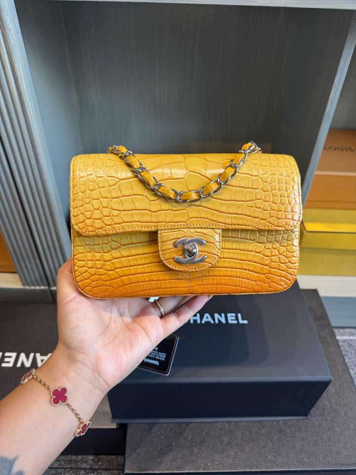 Chanel Mini Flap Orange & Yellow Ombre Alligator Silver Hardware 2014