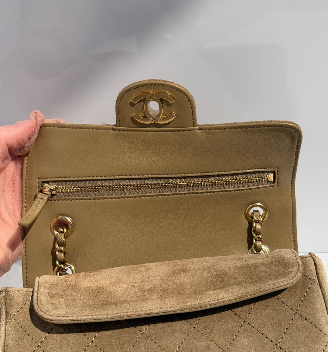 Chanel Mini Flap Souplissimo Suede Calfskin Dark Beige Gold Hardware 2026