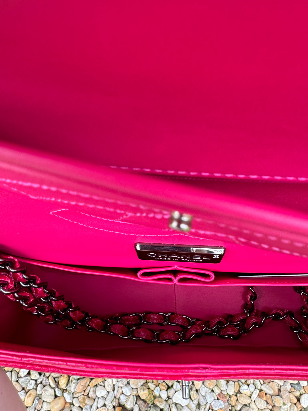 Chanel Fuschia Python Jumbo Double Flap