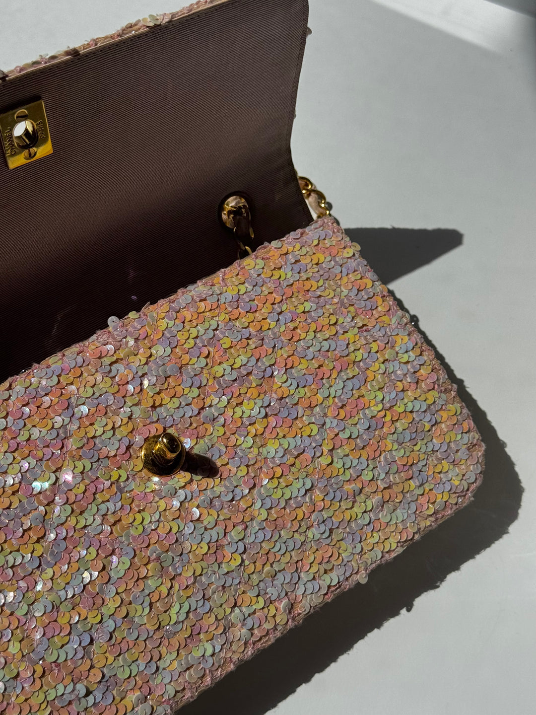 Chanel 1992 Medium Pink Sequin Flap Bag