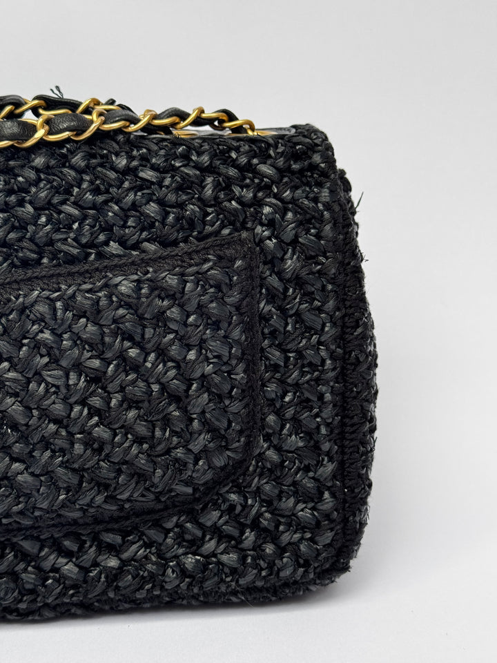 Chanel 18C Black Ancient Greece Raffia Crochet Flap Bag