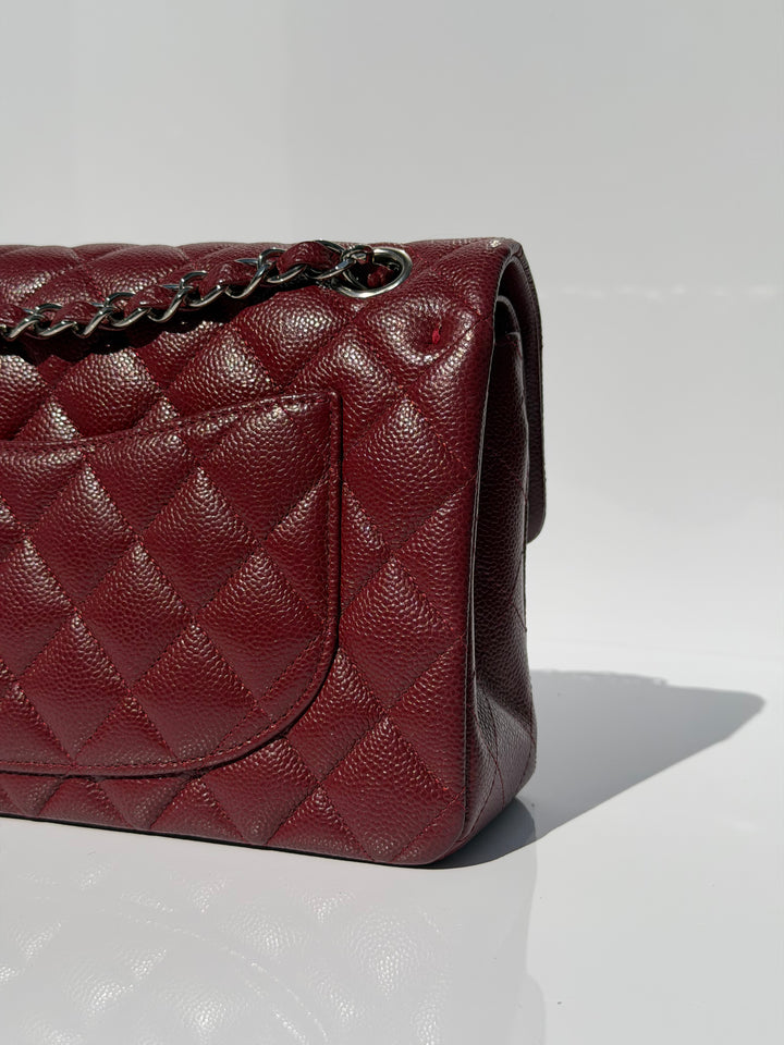 Chanel Small Classic Double Flap Caviar Burgundy Silver Hardware 2020