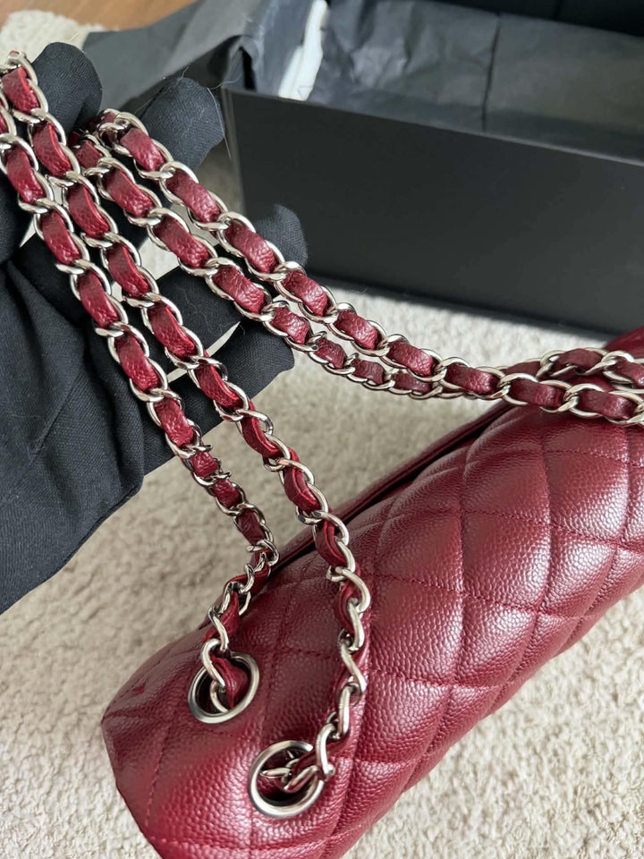 Chanel Small Classic Double Flap Caviar Wine Red Silver Hardware 2020