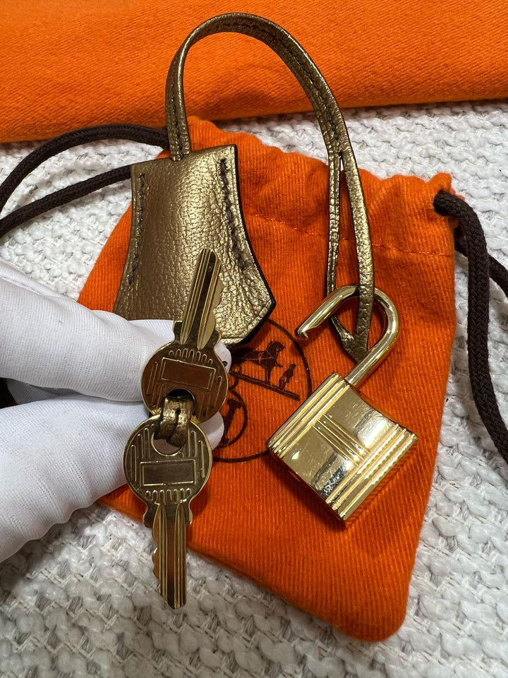 Hermes Limited Edition Bronze Chèvre Metallic Kelly 25 Sellier