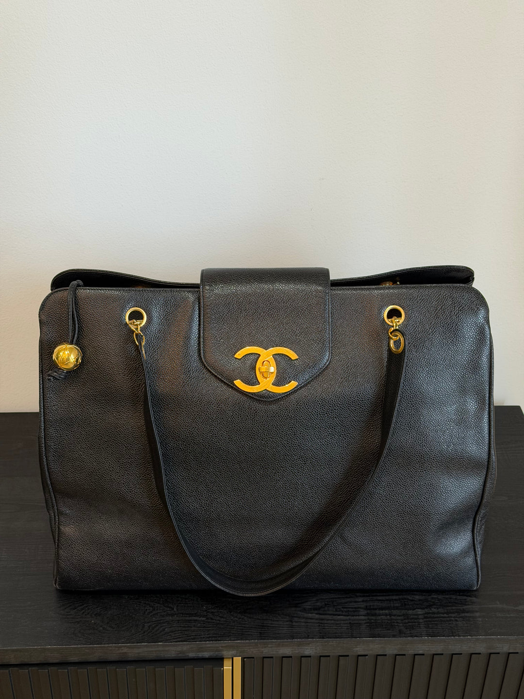 Chanel Black Caviar XL Supermodel Tote Bag 24K Gold Plated Hardware 1994