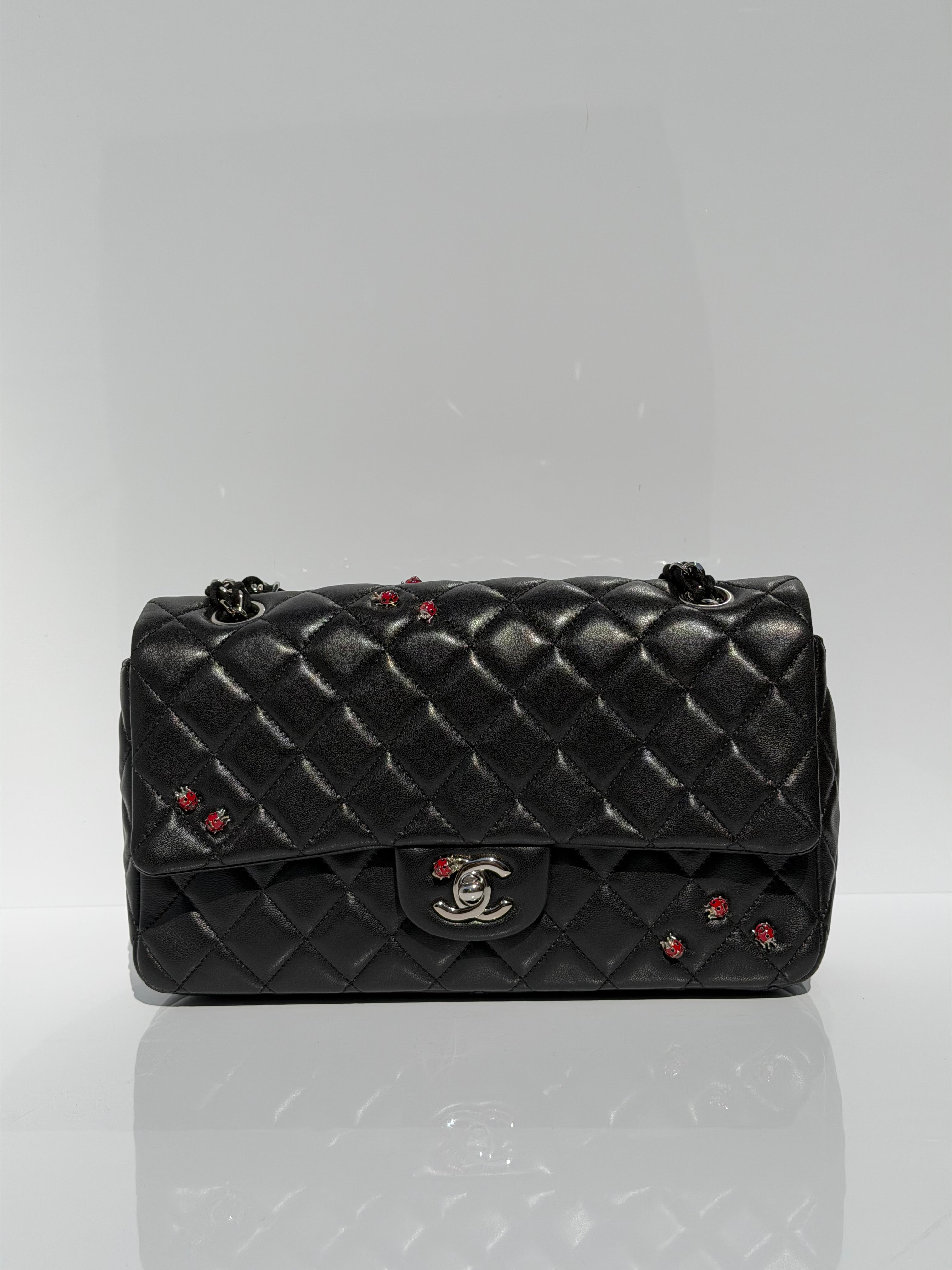 Chanel Medium Ladybug Flap Black Lambskin Silver Hardware 2011