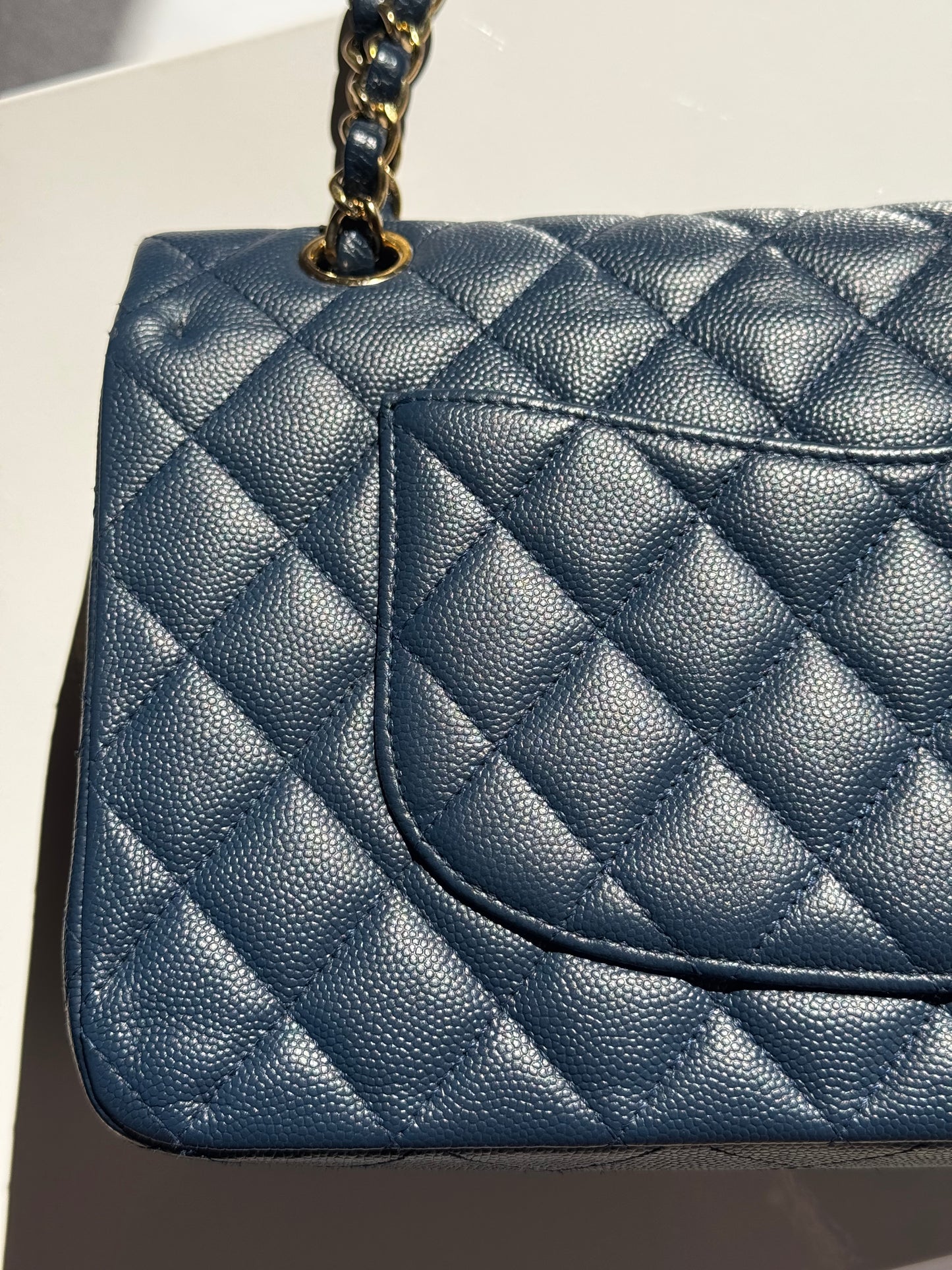 Chanel 18C Navy Blue Medium Caviar Double Flap Bag