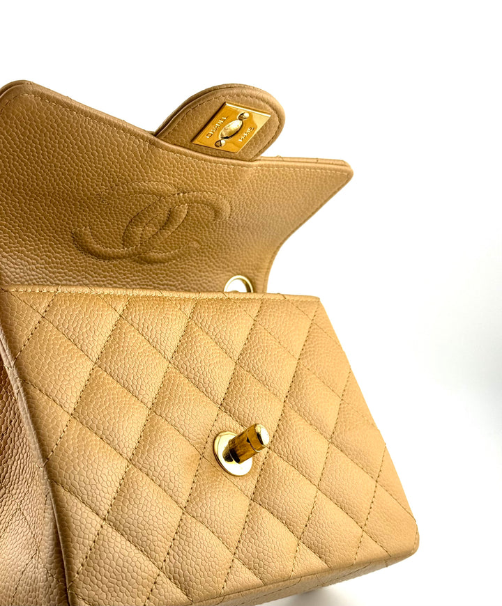 Chanel Dark Beige Vintage Mini Caviar Square Flap Bag