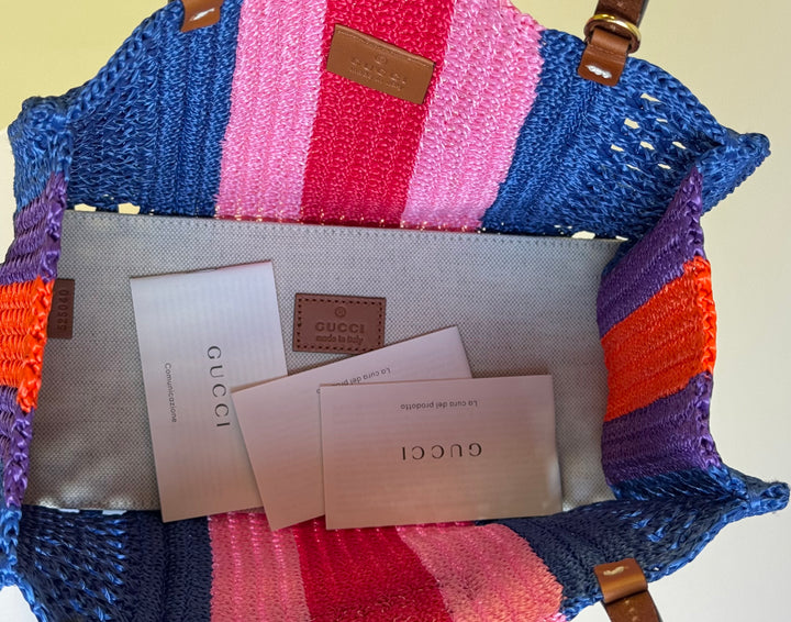 Gucci Interlocking Multicolor Raffia Tote Bag
