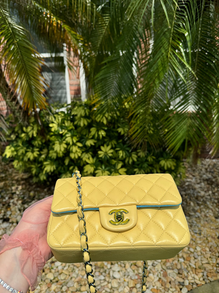 Chanel Yellow Lambskin Mini Flap Bag W Rainbow Hardware