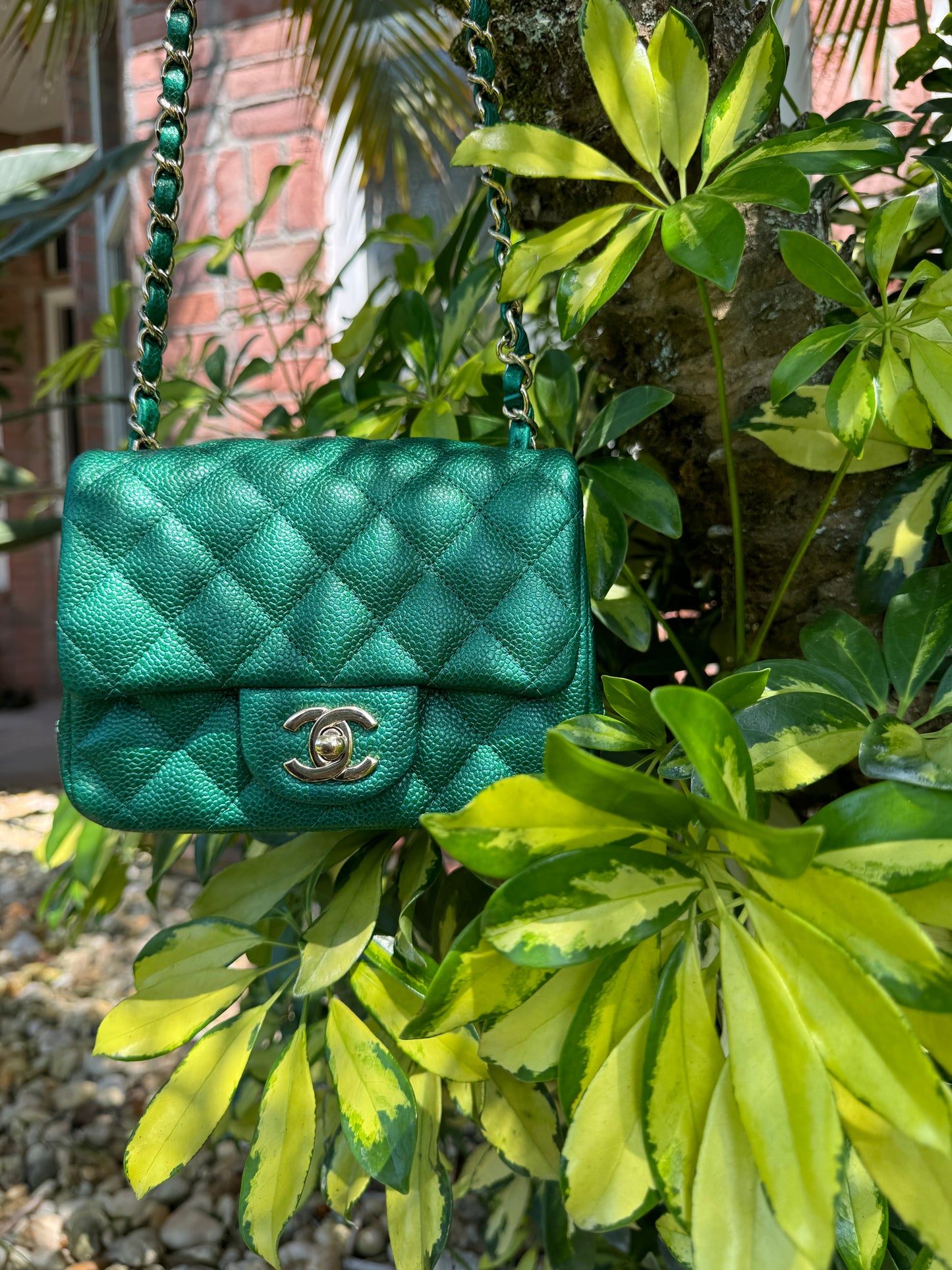 Chanel 18S Emerald Green Mini Square Caviar Flap Bag