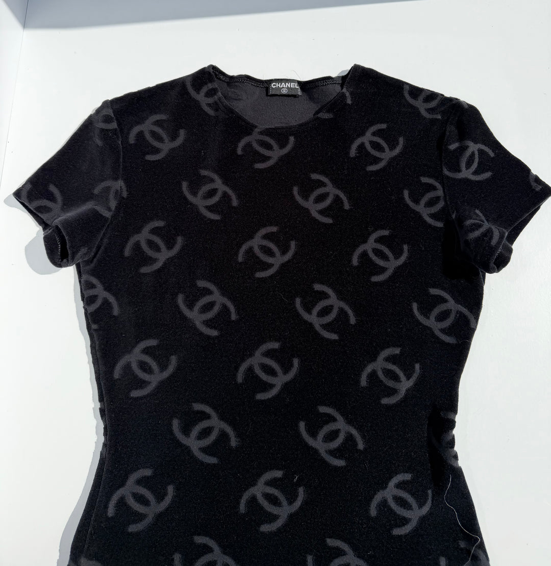 Chanel Spring 1996 Black Velour Top and Bottom Set