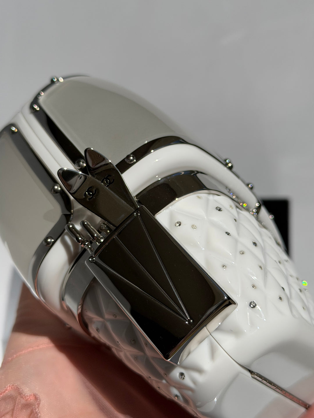 Chanel Ski Gondola Swarovski Minaudière White Silver Hardware 2019