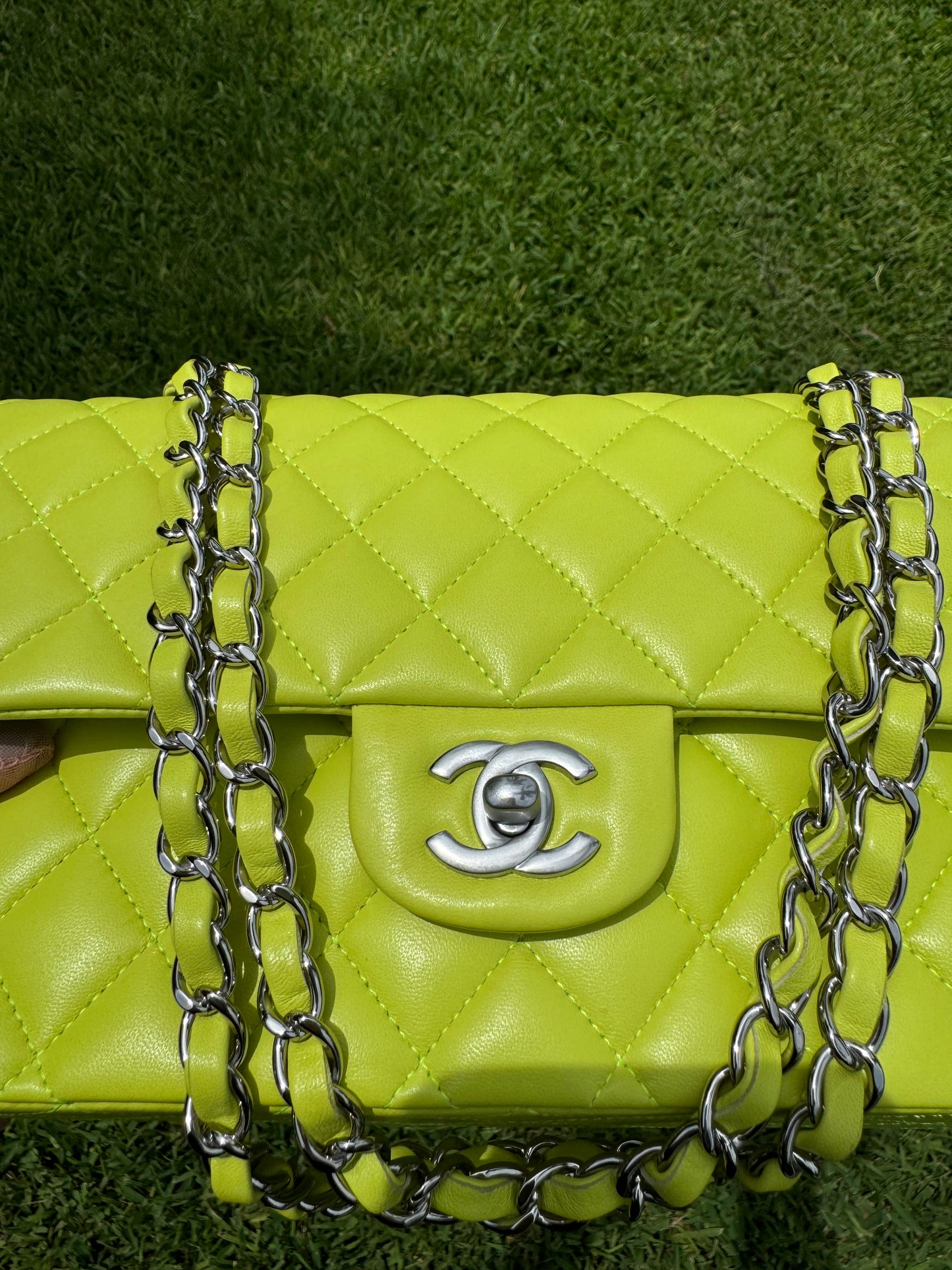 Chanel 21S Yellow Neon Lambskin Medium Flap Bag