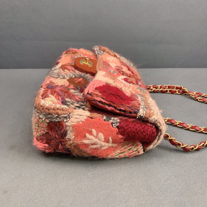 Chanel Embroidered Wool Medium Flap Bag Red Multicolor Gold Hardware 2018