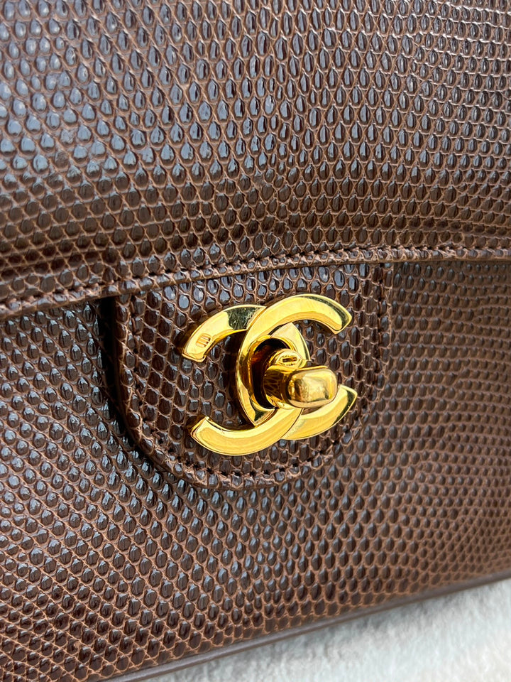 Chanel Brown Vintage Lizard Mini Square Flap Bag 1986