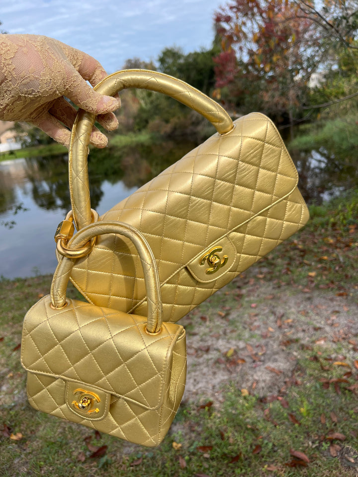 Chanel Vintage Kelly Parent & Child Metallic Lambskin Set