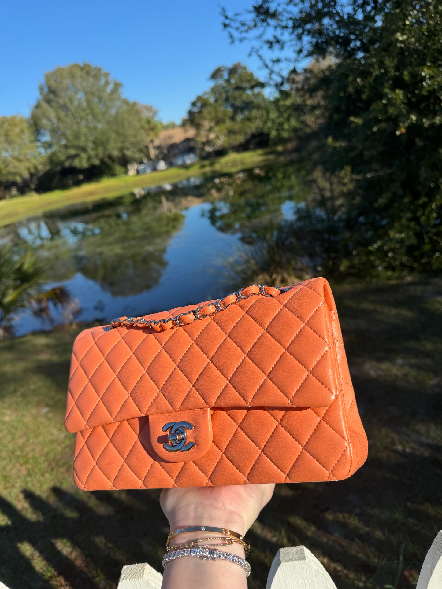 Chanel 21S Orange Neon Lambskin Medium Flap Bag