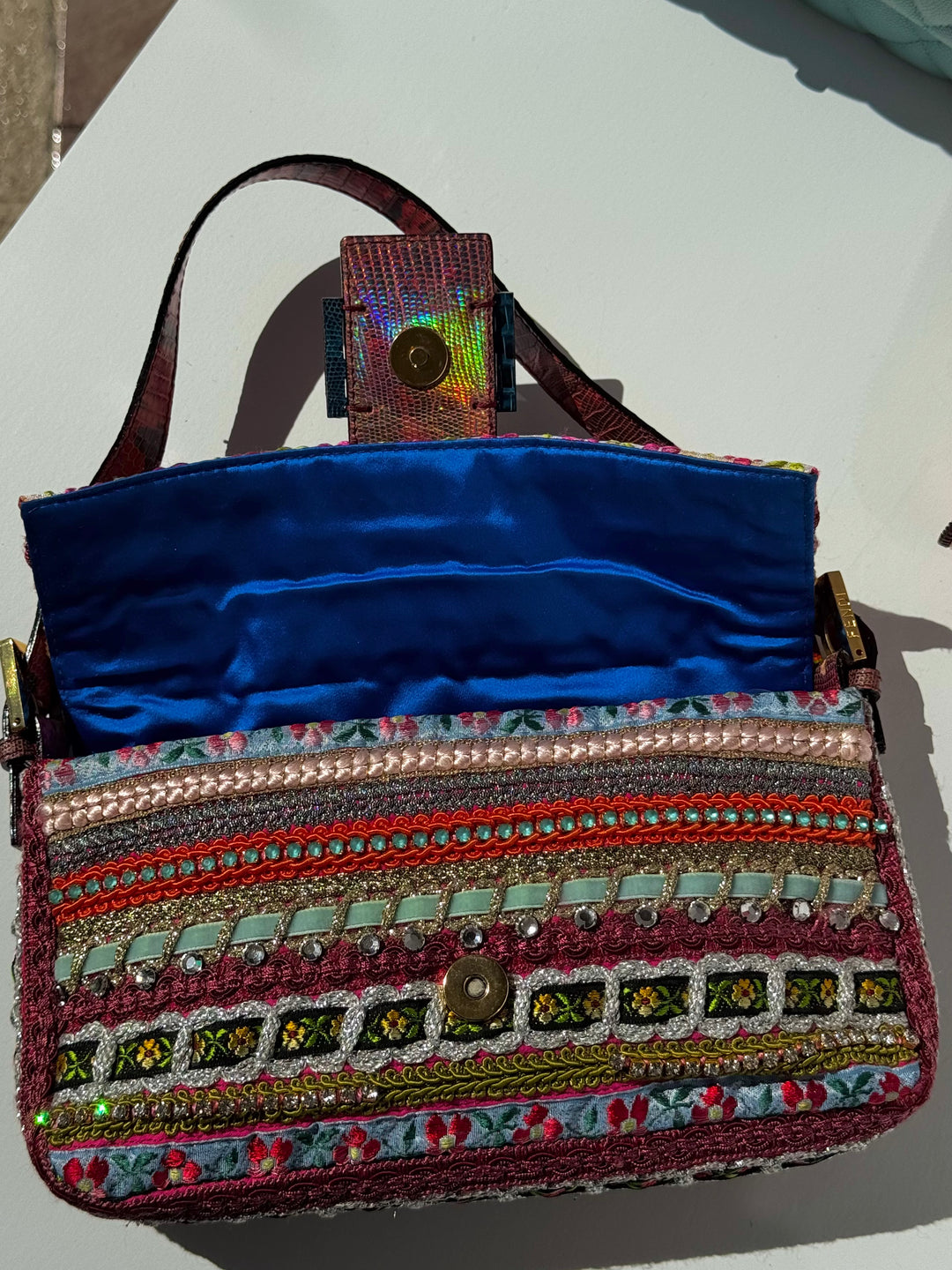 Fendi RARE Embellished Mixed Media Baguette