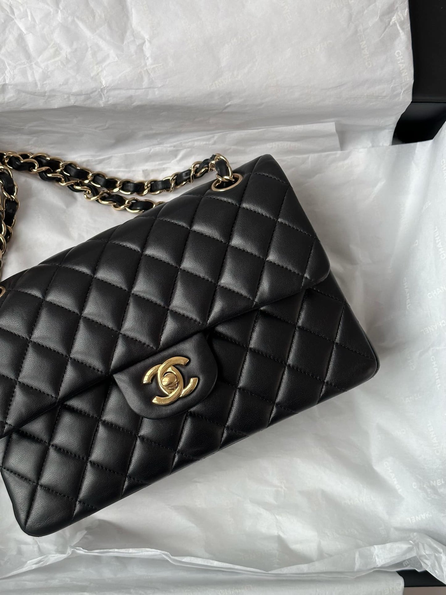 Chanel Small Black Lambskin Classic Flap Bag + GHW