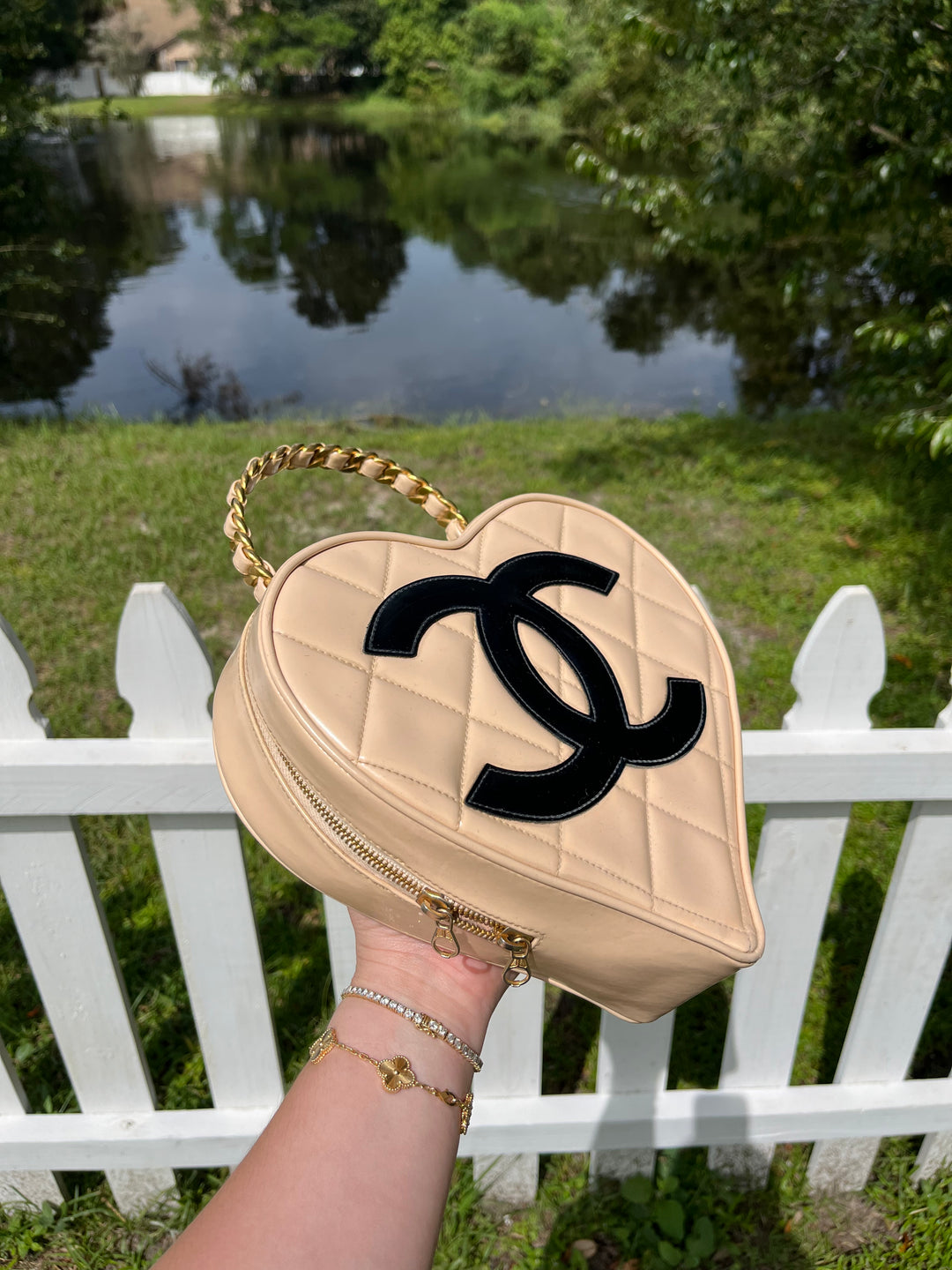 Chanel 1995 CC Beige Heart Vanity Bag
