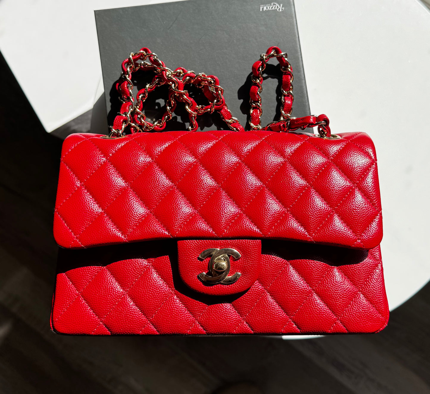 Chanel 19b Small Red Caviar Double Flap