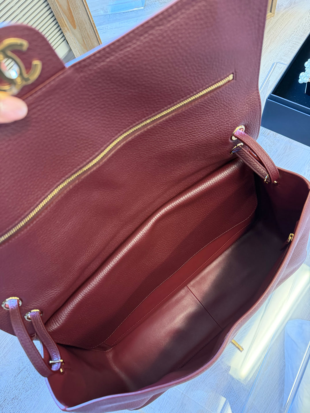 Chanel Maxi Flap Bag Burgundy Grained Calfskin Gold Tone Hardware Métiers D’Art 2026