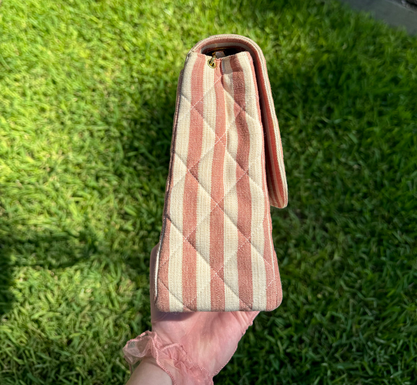 Chanel 24K Vintage Pink Striped Large Flap