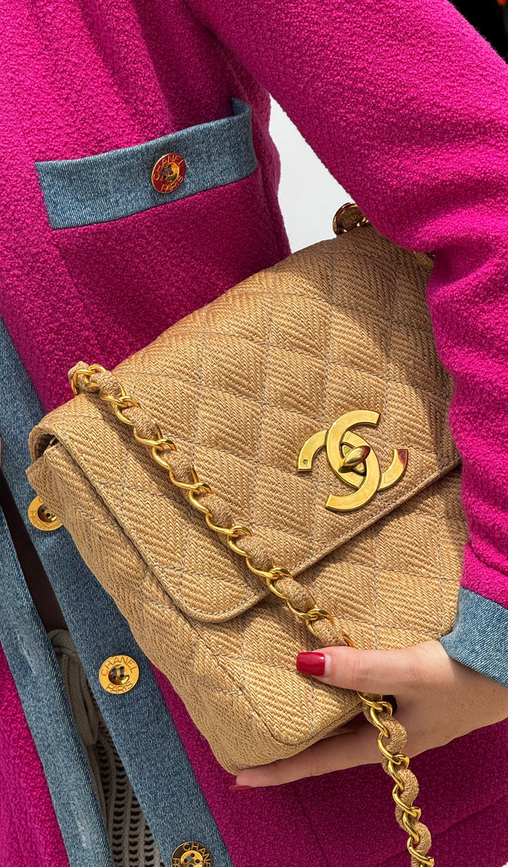 Chanel 24K Vintage Raffia Large Flap