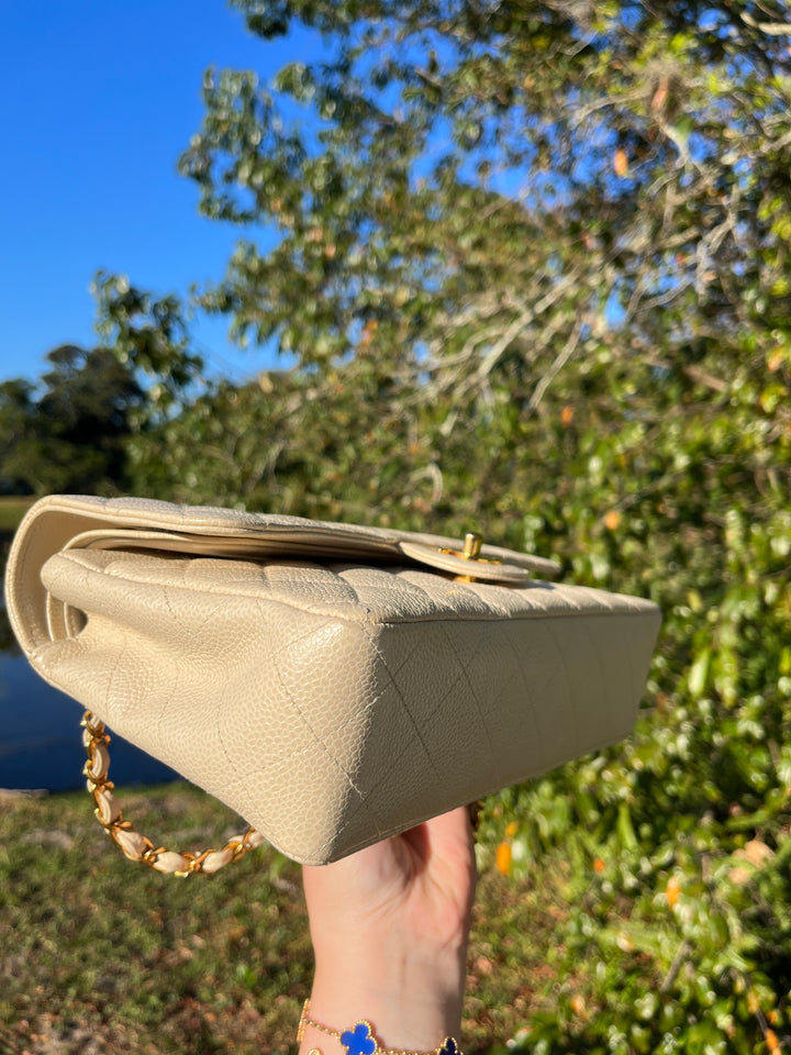 Chanel 1997 Beige Claire Medium Caviar Classic Flap