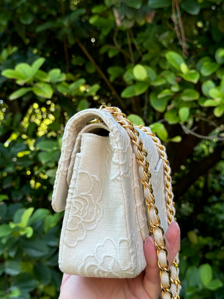Chanel Classic Flap Small Camellia Ivory 24K Gold Hardware 1997