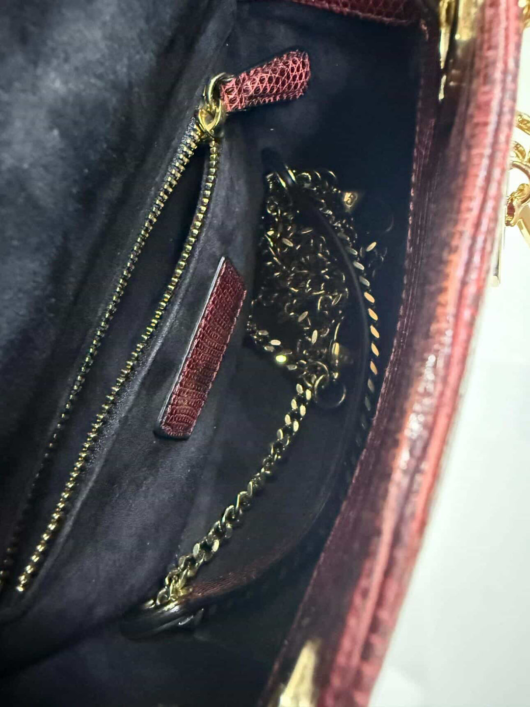 Christian Dior Lady Dior Mini Top Handle Lizard Burgundy Gold Hardware