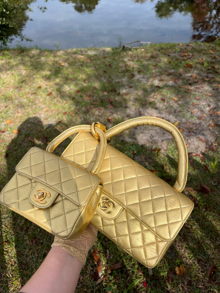 Chanel Vintage Kelly Parent & Child Metallic Lambskin Set