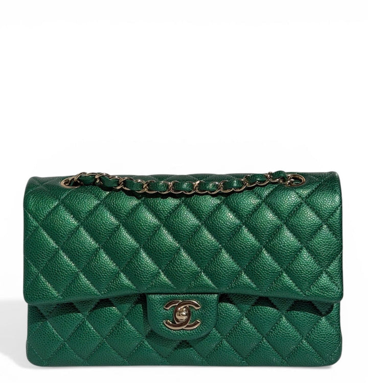 Chanel Classic Medium Double Flap Emerald Green Caviar Gold Hardware 2018
